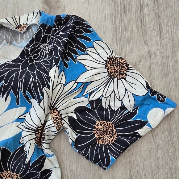 FARM Rio | blue floral print boho ruffled flowy maxi dress  | WMS S (petite) - Picture 4 of 14